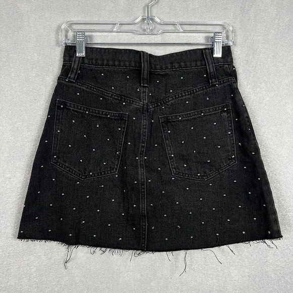 Madewell Rigid Denim A-line Skirt Size 25 Black Mini Metalic Dots Edition - Picture 11 of 12